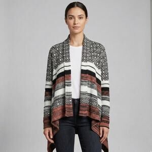 BKE Women's Knit Open Front Cardigan Sweater Striped Asymmetrical Hem Medium